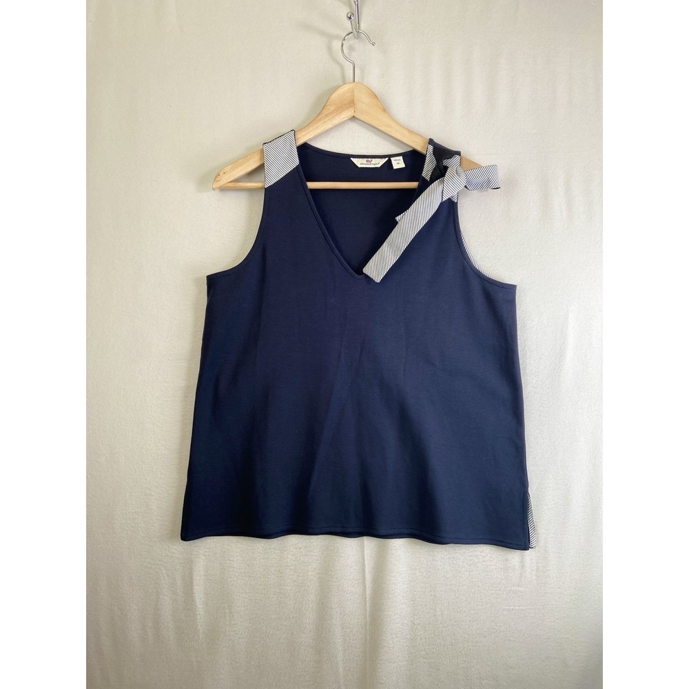 Vineyard Vines Women's Tank Top Size M Navy Blue With Striped Bow Coastal